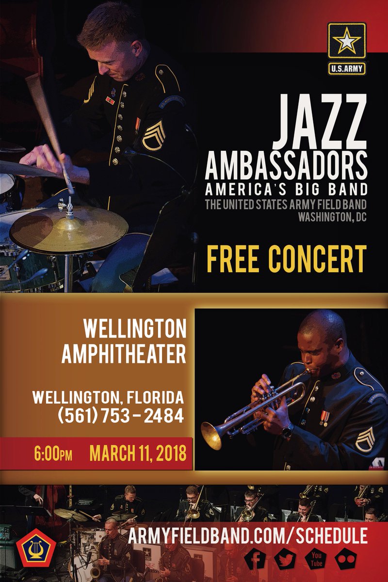 SAVE THE DATE! On Sunday, March 11th, The <a href="/jazzambassadors/">Jazz Ambassadors</a> are playing at the <a href="/wellingtonflgov/">Wellington Florida</a> Amphitheater! The performance is FREE to attend. Please bring your own seating! #JazzMusic #JazzAmbassadors #WellingtonFL #GreatHometown #ThisWeekendinWellington
