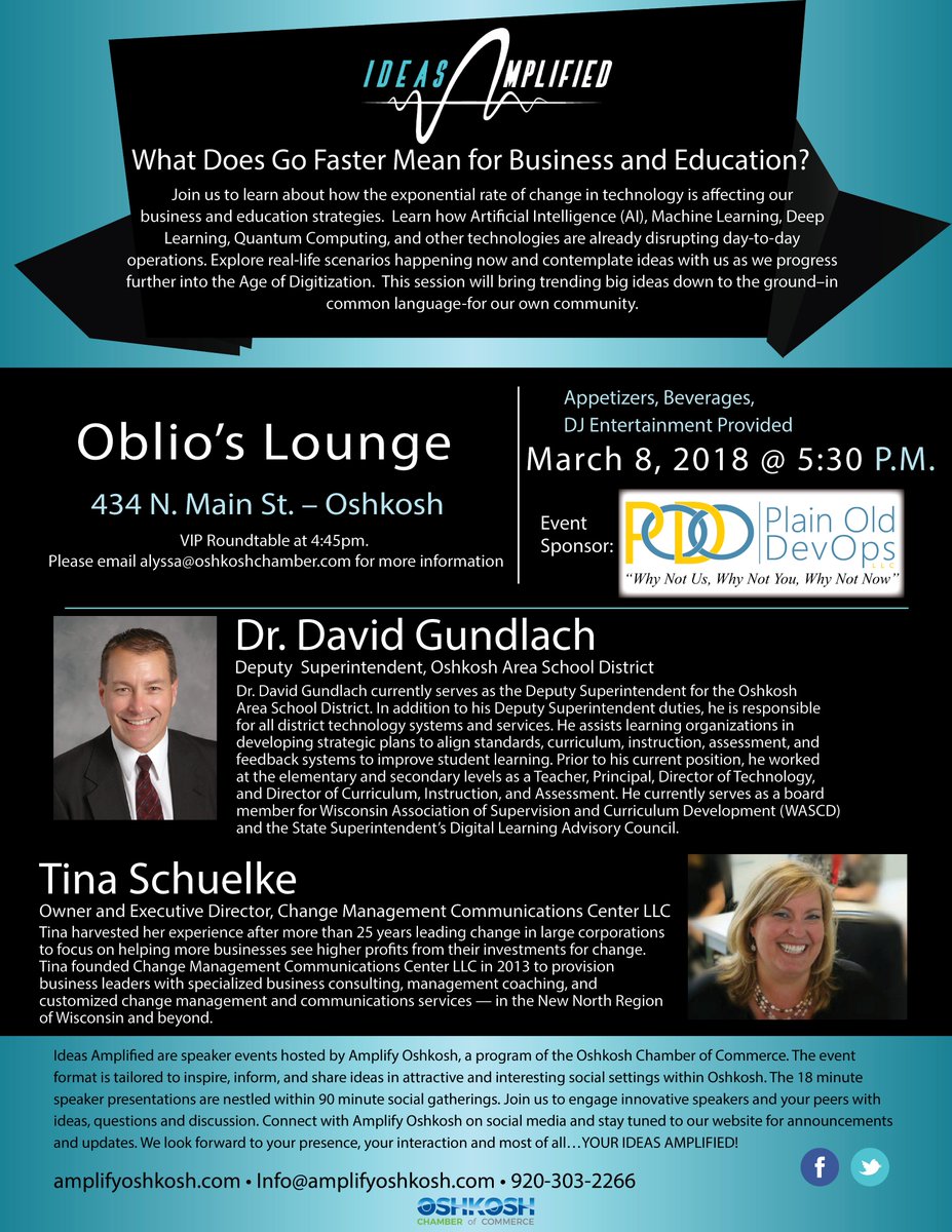 AmplifyOsh's tweet image. We can't think of a better way to start the week than by registering for our next Ideas Amplified event this Thursday at Oblio's sponsored by @plainolddevops. Register here: amplifyoshkosh.com