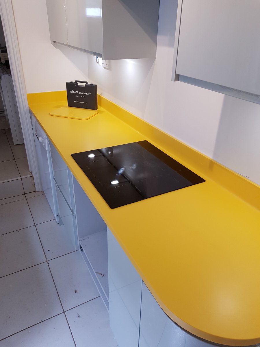 TheWharfBlog's tweet image. A bold worktop embracing the vibrancy of spring was installed this morning by Wharf Seamless, creating a unique finish to a modern bright kitchen in a distinctive way. 🌻