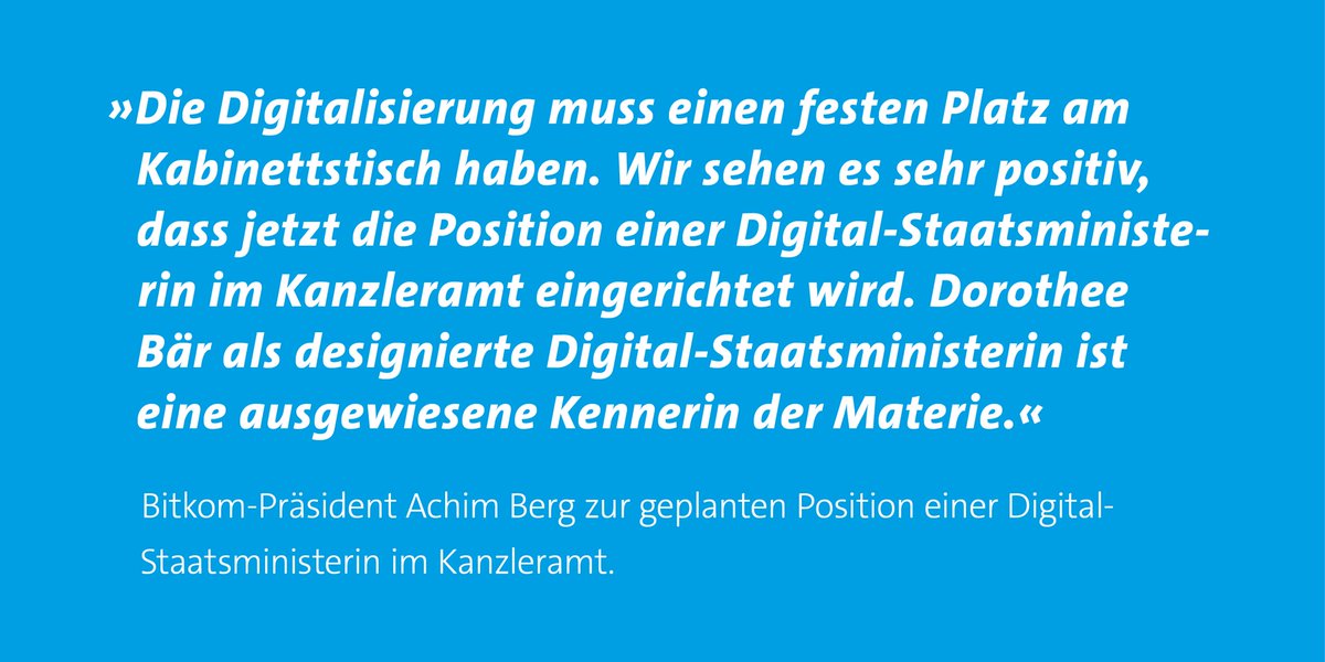 Bitkom (@bitkom) on Twitter photo Zur neuen Institution eines Staatsministers für #Digitalisierung und deren Besetzung mit <a href="/DoroBaer/">Dorothee Bär</a> erklärt Bitkom-Präsident Achim Berg: bitkom.org/Presse/Pressei… #DorotheeBaer #StaatsministeriumfuerDigitales #GroKo Zur neuen Institution eines Staatsministers für #Digitalisierung und deren Besetzung mit <a href="/DoroBaer/">Dorothee Bär</a> erklärt Bitkom-Präsident Achim Berg: bitkom.org/Presse/Pressei… #DorotheeBaer #StaatsministeriumfuerDigitales #GroKo