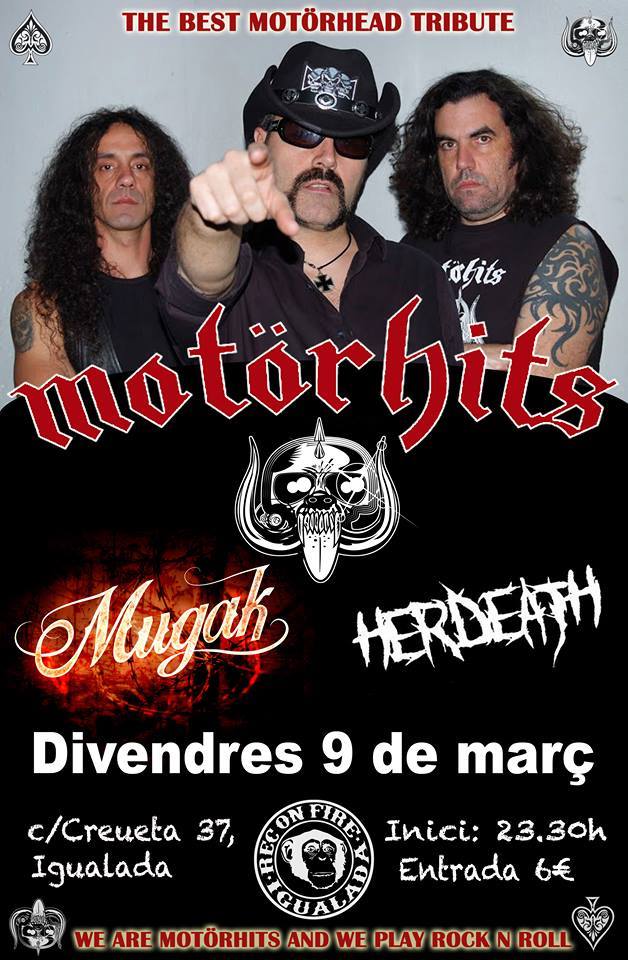 Este viernes tocamos en la sala <a href="/ROFigualada/">RecOnFire</a> acompañando a <a href="/motorhitsband/">Motörhits</a> y #Herdeath

#Mugak #GiraDeReunión #Rock #RockEstatal #Metal #Música #Mugamigos #Motorhead #Tributo #Concierto #feelingsmusic #FelizLunes #Cartel #Igualada #Marketing #Fronteras #HappyMonday #heavymetal