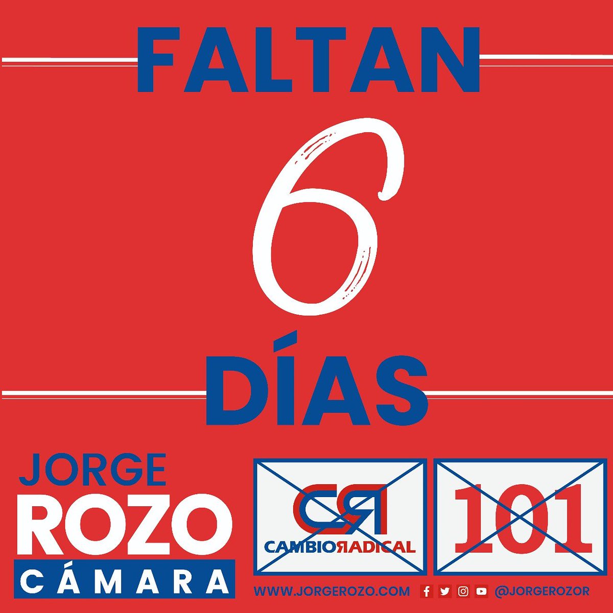 JorgeRozoR's tweet photo. #CR101 Tan solo 6 días para el 11 de marzo,sus pensamientos hacen parte de los míos, Cundinamarca necesita un mejor futuro. #SomosCundinamarca https://t.co/ByEjo5zZVT