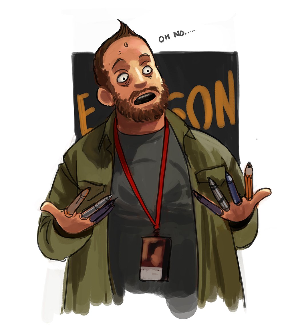 sharihes's tweet photo. At ECCC, @edbrisson realized he wrote too much, too fast, and now he had turned into...... ED THE WRITERHAND (photo courtesy of @bicyclefish) #trueststory ππππ https://t.co/e9DRDlDhBB