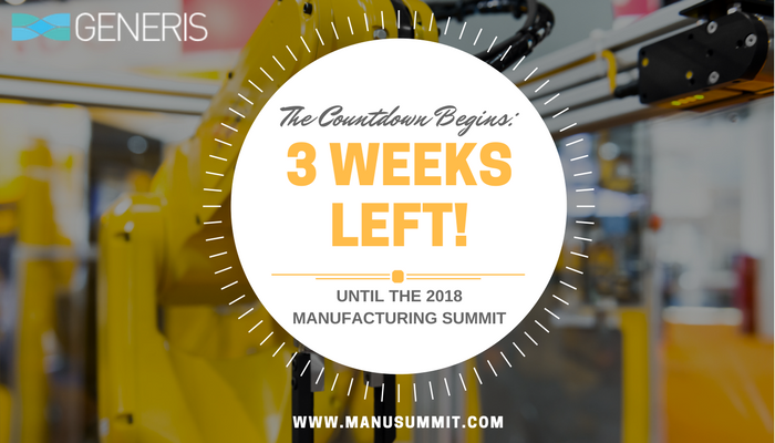 Generis_Mfg's tweet photo. There are only 3 weeks left until the 2018 American Manufacturing Summit! Join the manufacturing conversation on March 27th - 28th in Lombard, IL. Visit https://t.co/LXR42oy7L3 for more information! #MfgUS18 https://t.co/aGGyJHGUmX