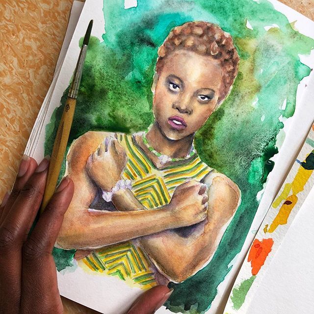 I love how each of the characters has their own color! #blackpantherfanart #blackpanther #blackpanthermovie #lupitanyongo #green #wakandaforever #wakanda #watercolor #portraitpainting #portrait #colorsplash_of_our_world #colors_of_day ift.tt/2Fl5nqr