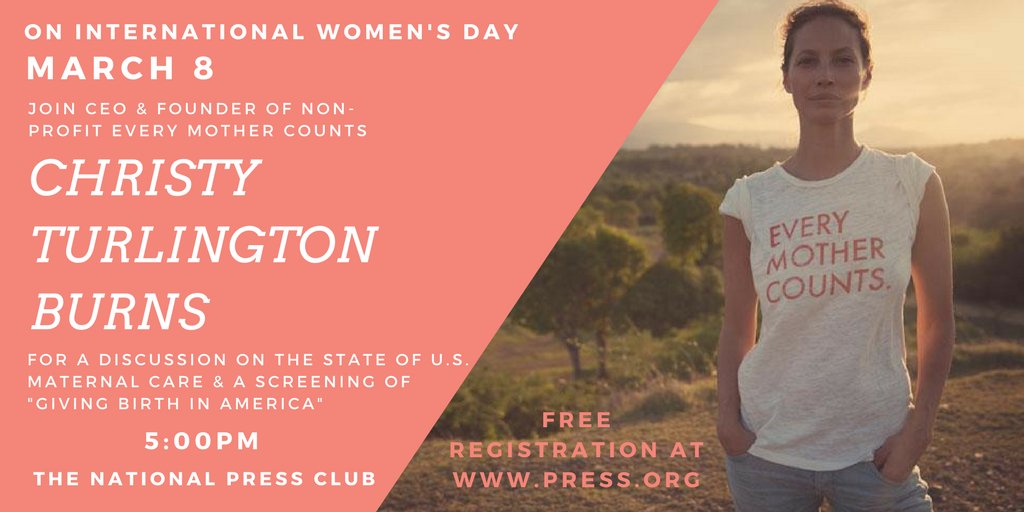 @everymomcounts Founder & CEO @CTurlington will speak @PressClubDC for March 8 #internationalwomensday screening of #GivingBirthinAmerica, Register for free here: bit.ly/2CZTMaU