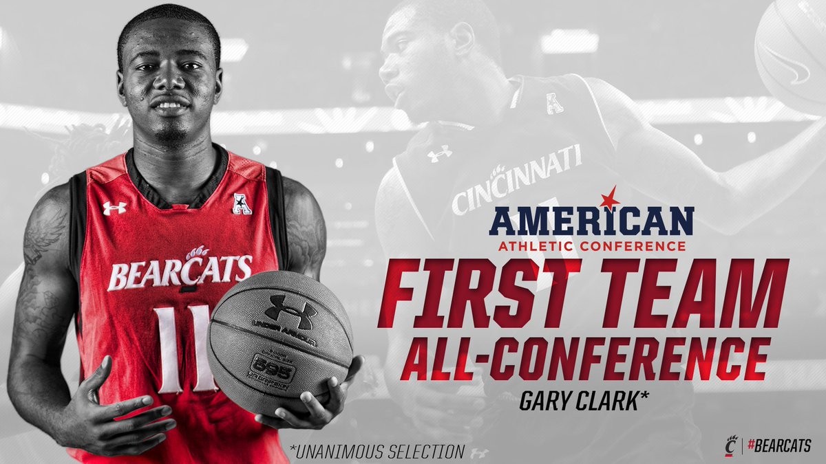 GoBearcatsMBB's tweet photo. Gary Clark.
Unanimous selection.
1st Team All-@American_MBB!

#Bearcats https://t.co/tdQrCxc6jO