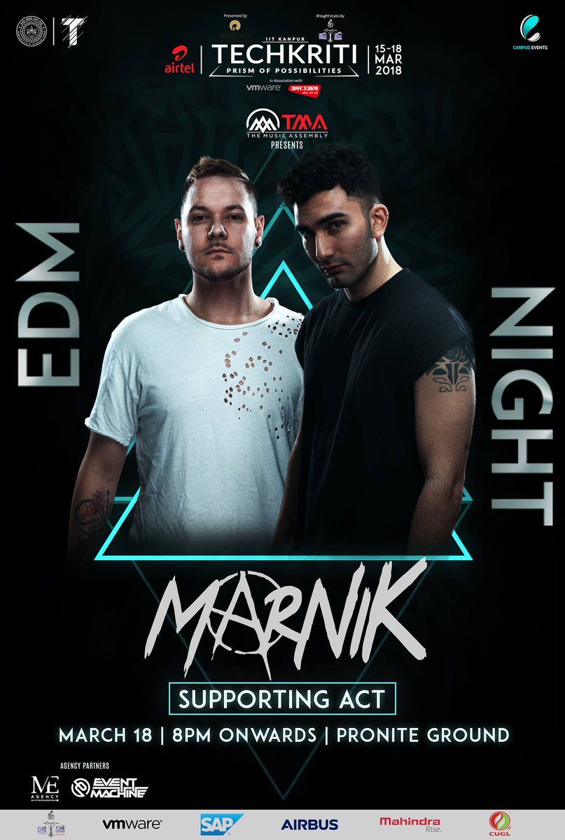 <a href="/Campus_Eve/">Campus Events</a> brings you DJ <a href="/marnikofficial/">MARNIK</a> presented by The Music Assembly live at <a href="/techkriti_iitk/">Techkriti, IIT Kanpur</a> on 18th March 2018 to set the atmosphere with a scintillating performance.
#MARNIK #Techkriti18 #PrismOfPossibilities
#Campus_Events_Private_Limited