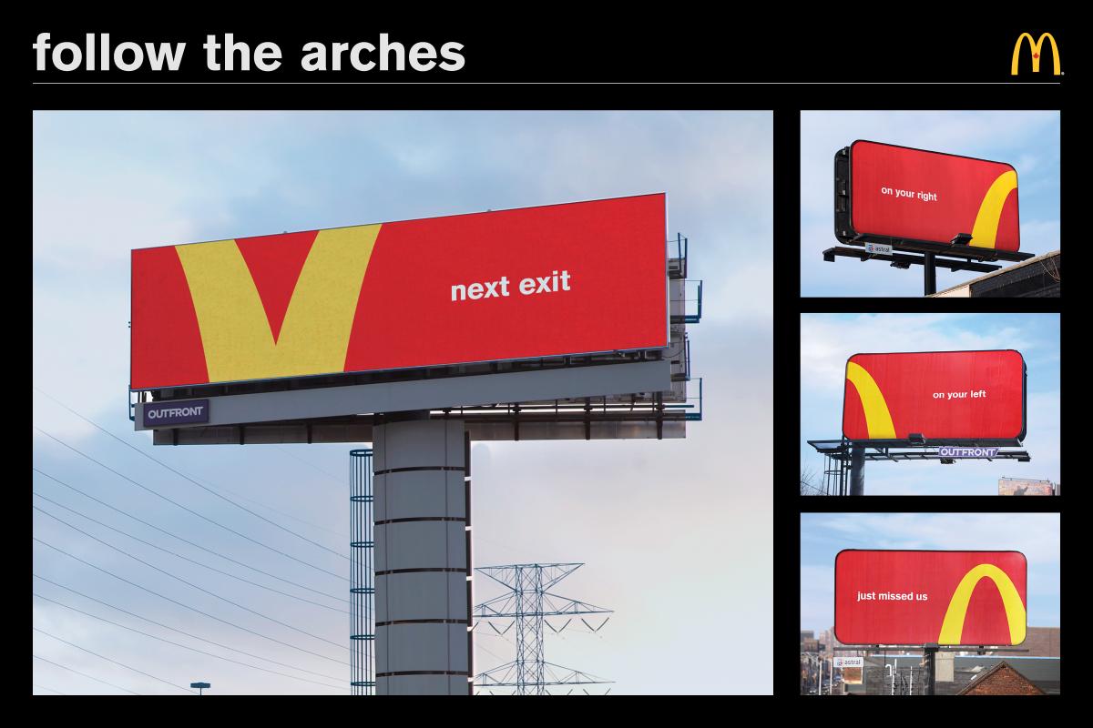 Follow the Arches: In Toronto, McDonald’s is running a new series of billboards (designed by Cossette) that serve as directional signs by cropping the iconic logo. underconsideration.com/brandnew/archi…