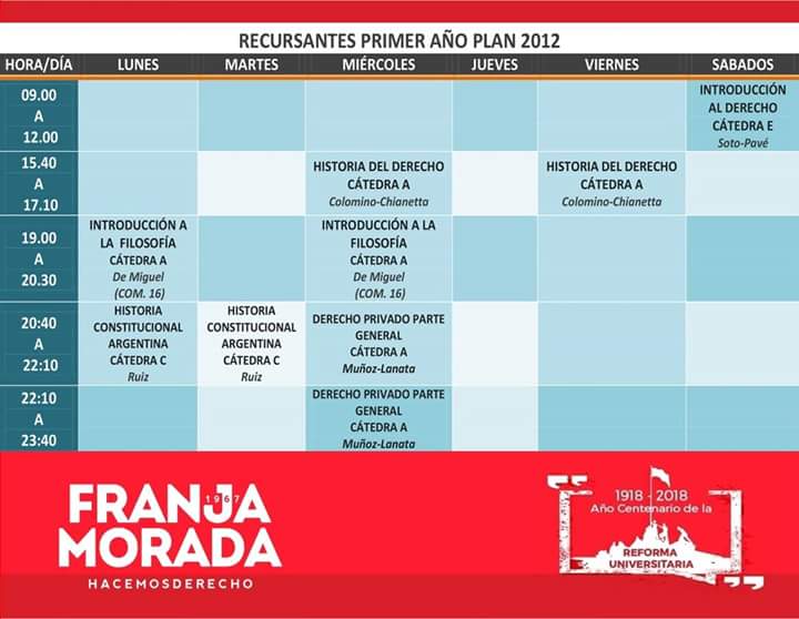 FranjaMoradaUNR's tweet photo. #HorariosRecursado
#Plan2012

ya se encuentran disponible los horarios para el recurado de 1° año y 2° año del plan 2012
Recoda que la inscripción comienza a partir del 19/3 y lo haces por el SIU-guarani

#FranjaMorada https://t.co/O9xftDhzgh