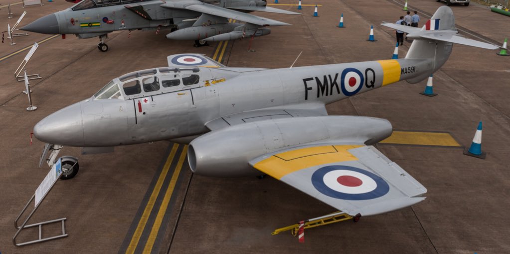 BAESystemsAir's tweet photo. Today isn’t just the first flight anniversary of the Spitfire, on this day 75 years ago the Gloster Meteor, the @RoyalAirForce ‘s first jet aircraft made its maiden flight: https://t.co/JIEVtgepmz #OnThisDay #avgeeks @navalhistorian https://t.co/p7H1d659OC