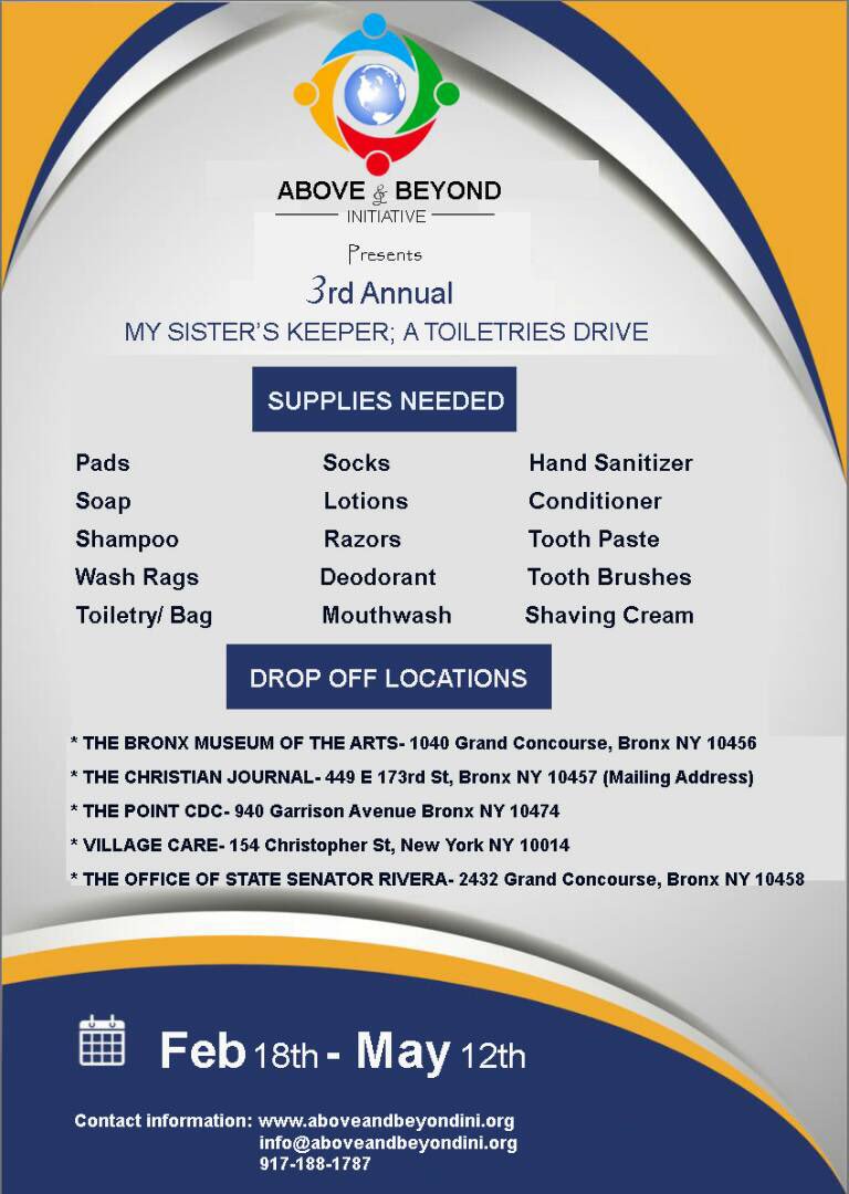 AboveNBeyondini's tweet photo. My Sisters Keeper: A Toiletry Drive! We hope this inspires you to inquire more about this year’s goal to support sheltered and homeless women this Mother’s Day! Fell free to visit our website to donate if shopping #toothpaste #toothbrush #pads#tampons #shampoos is not your thing. https://t.co/dSgmft4kBD