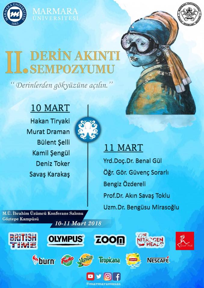 Marmara Üniversitesi Sualtı Sporları Kulübü'nün düzenlediği Derin Akıntı  Sempozyumunda bu yıl ben de bir sunumla yer alacağım. 10 Mart Ctesi saat 13.00'te Marmara Üniversitesi Göztepe Kampüsü İbrahim Üzümcü Konferans  Salonu'ndaki sunuma tüm deniz ve doğa severleri bekliyorum 🙂