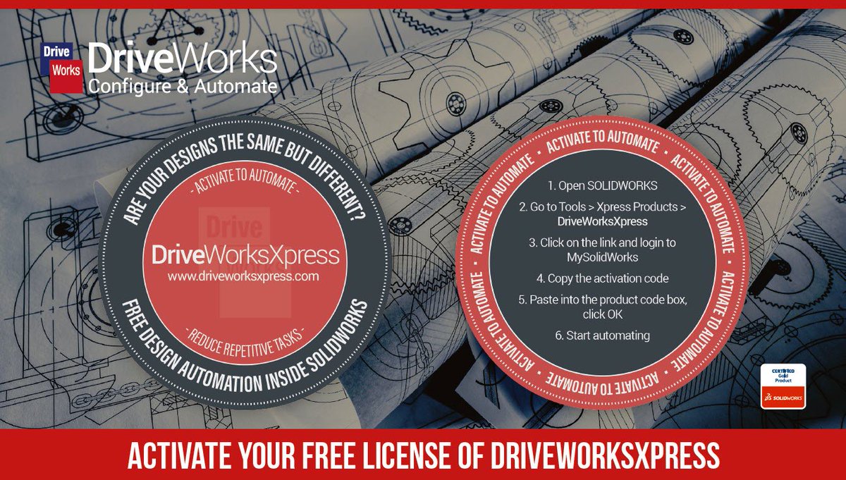 Activate DriveWorksXpress, free inside <a href="/SOLIDWORKS/">SOLIDWORKS</a>, ideal for everyday repetitive design tasks. Create multiple variations of SOLIDWORKS Parts, Assemblies and Drawings quickly and accurately. Save time, reduce repetitive tasks and minimise costly errors ow.ly/9Xu530iLjdR