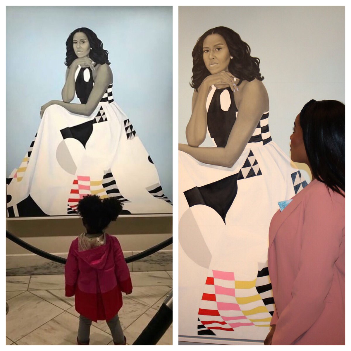 DenaeRandeen's tweet photo. It doesn’t matter if you’re two or twenty two, Michelle Obama has the same profound impact. She underscores the importance of representation in helping us navigate a world that tells black girls and women alike that the extraordinary is impossible. #michelleobamaportrait https://t.co/CZ6CQeD3Id