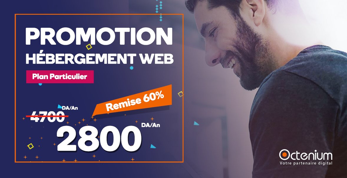 octenium's tweet photo. Profitez de la remise exceptionnelle sur notre plan d'hébergement particulier Octenium! avec 150 Gb d'espace disque et un nom de domaine gratuit.
Offre limitée. 
Commandez dès maintenant https://t.co/6SNELdE3oH

#hébergement_web_Algérie #OCTENIUM https://t.co/mefm2m8Zve
