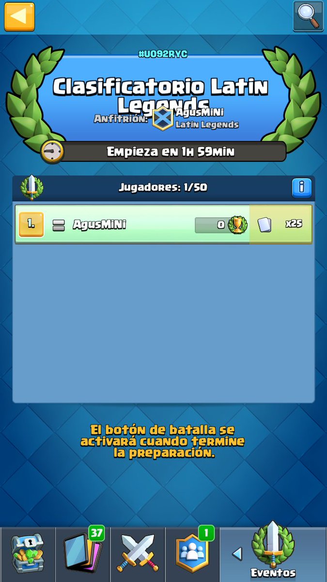 TORNEO CLASIFICATORIO
Los 4 primeros entran al equipo

Contraseña: VamosLatin!