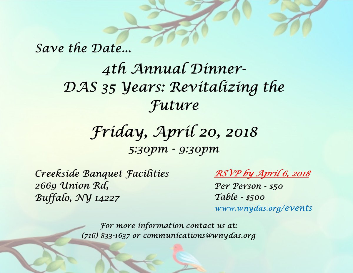 Please join us on April 20th, 2018 for our 4th Annual Dinner! More info on our website #wnydas #dinner #support #Deaf #HOH #DeafBlind