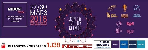 Ingelec_France's tweet photo. Venez nous rencontrer au Salon Global industrie 2018 @giparis2018 @MidestParis du 27 au 30 Mars 2018. #globalindustrie #cordonsurmesure #midest2018 https://t.co/axlWL0WjXG