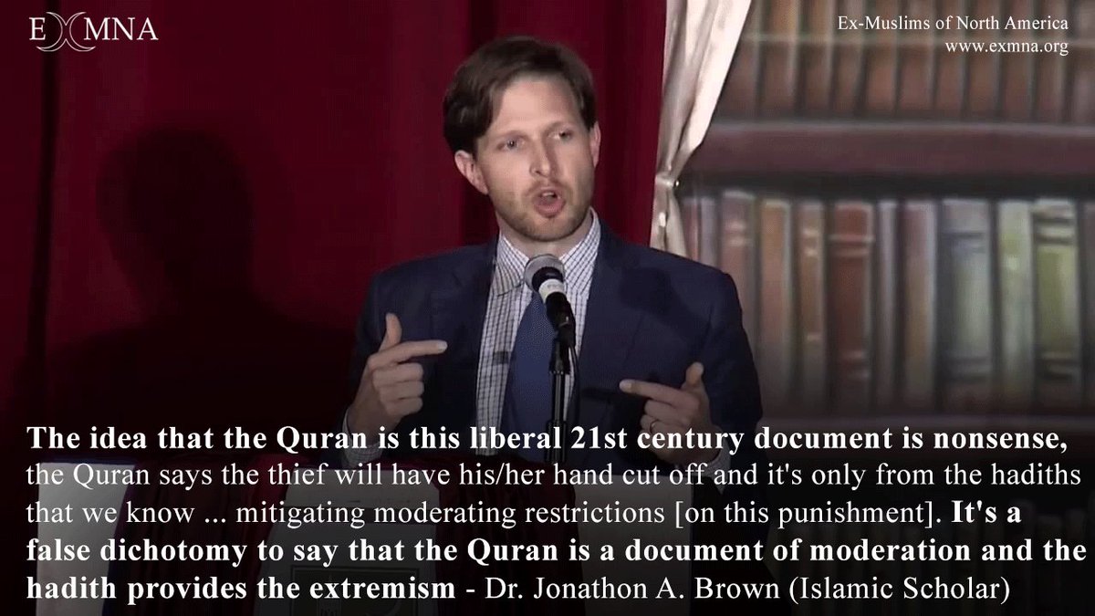 ExmuslimsOrg's tweet photo. It's a false dichotomy to say that the Quran is a document of moderation and the hadith provides the extremism - Dr. Jonathon A. Brown (Islamic Scholar) https://t.co/CZPXMyAi2c