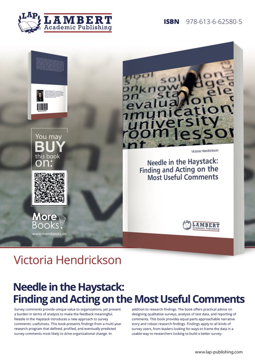 v_hendrickson's tweet photo. Thrilled to announce the publication of my comment analysis book, Needle in the Haystack. Contact me to learn more! @OrgVitality #textanalytics #employeesurvey #employeeengagement https://t.co/p3KvWZtFqT