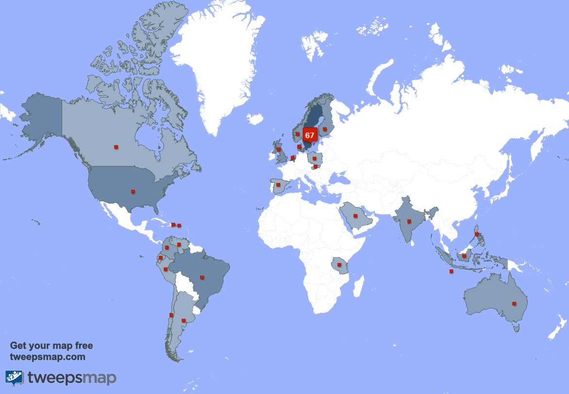 filipparoosvall's tweet photo. My followers live in 27 countries: Sweden(65%), USA(4%)... https://t.co/W6VtRII3w2 Get your free map! https://t.co/1XNZT2VCfM