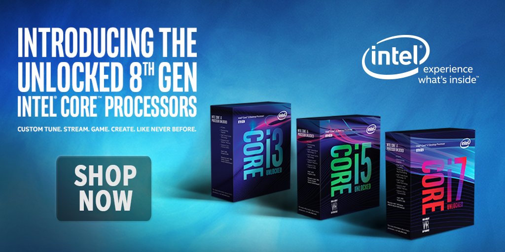 SpireTechnology's tweet photo. Introducing the NEW Unlocked 8th Gen @intel Core Processors now available from Spire here: https://t.co/G9HG4001Y3 #cpu #pcgaming #overclocking #overclock #gaming #pcbuild #tech #mining #8thgen #Intel #stream #game #create #customtune https://t.co/bddIbQuGrp
