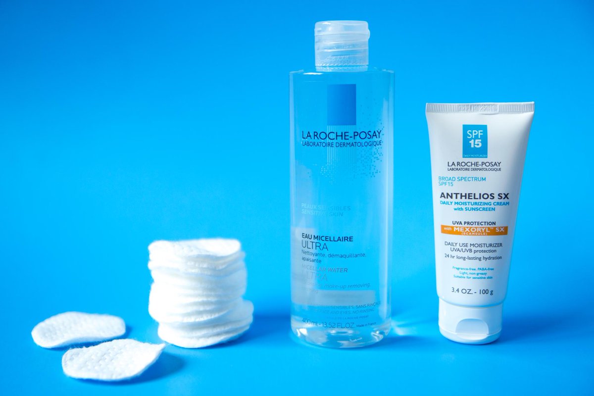 Need a quick morning #skincareroutine? Cleanse &amp; tone with our #MicellarWaterUltra and moisturize with #AntheliosSX, a 2-in-1 moisturizing cream + sunscreen!