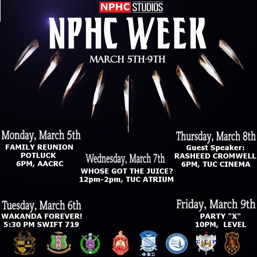 This week is NPHC Week. Check out the awesome events they are hosting!!