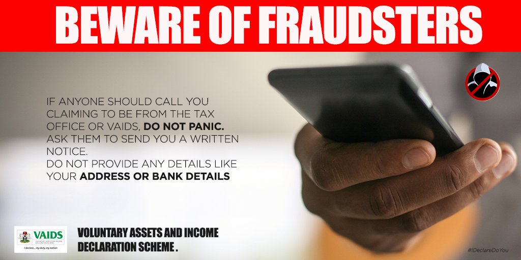 VAIDSNG's tweet photo. Beware of fraudulent requests and fake tax officials. #IDeclareDoYou? https://t.co/4qHrbXybg4