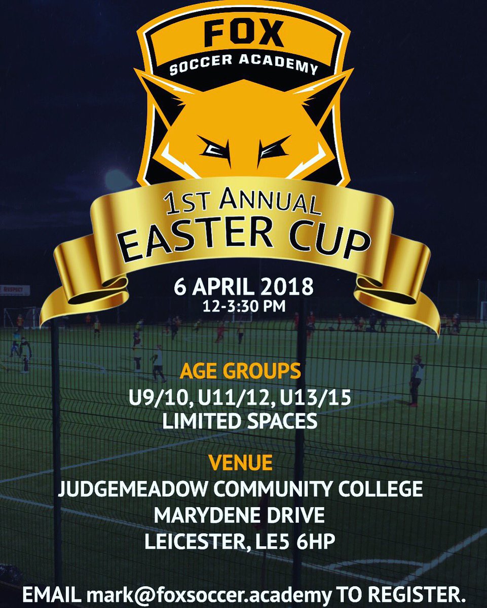 foxsocceracad's tweet photo. CALLING ALL CLUBS: Our first #eastercup will take place on April 6th and places are filling up fast. Tag your club and enter now! ⚽️🦊⚽️ #FoxSoccerAcademy #cup #tournament #footballtournament #grassroots #leicester #leicestercity #academy #easter https://t.co/tga4idleQt
