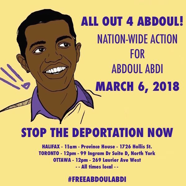 sandela's tweet image. All out 4 Abdoul🔈TORONTO: come out tomorrow Tuesday March 6th as we take it to Ahmed Hussein’s constituency office to demand justice for #abdoulabdi  #stopdeportationnow - this is part of a tri-city action Email: justice4abdoulabdi@gmail.com headline TORONTO  for any questions