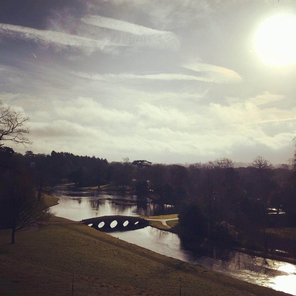 Painshill's tweet photo. The wintery snow has melted and the landscape is hoping that the Spring sunshine is here to stay. #fivearchbridge #nosnow #springsunshine #signtheA3petition https://t.co/PkBVwiQoeJ