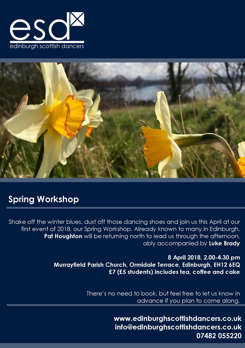 EdinScotDancers's tweet photo. Fed up of Winter? Our Spring workshop will brighten any Scottish dancer’s day: 8 April, EH12 6EQ with Pat Houghton and @lukesband https://t.co/ljktg7C0sh