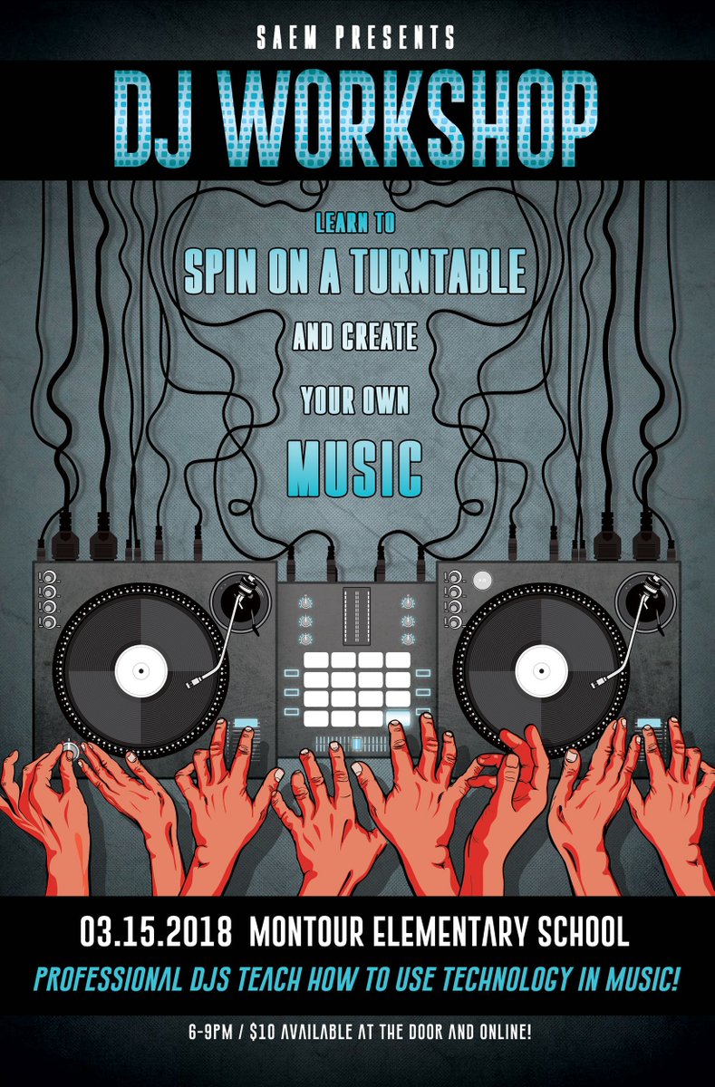 Calling all music lovers!  Learn to spin on a turn table and create your own music in this hands on DJ Workshop by MHS SAEM!  March 15th from 5:30-9:00 pm.  See the link for more details.  All ages welcome! saem-misco.ticketleap.com/dj-workshop/de… <a href="/hilltopspartan/">Montour High School</a> <a href="/DEWMiddleSchool/">David E. Williams</a> <a href="/MontourSAEM/">Montour SAEM</a>