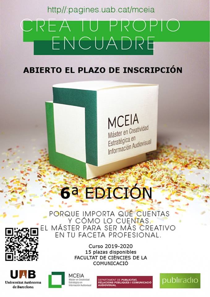 MasterCEIA's tweet image. Llega la 6ª edición del #MCEIA. ¡¡Abrimos las inscripciones!!
👉 pagines.uab.cat/mceia
#MasterUAB #CampusUAB #UABBarcelona #UAB #Comunicación #Creatividad