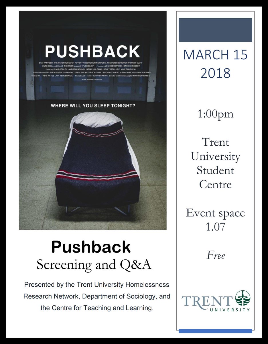 Trent Sociology (@trentusociology) on Twitter photo @Kristy_Buccieri is hosting a screening of the documentary Pushback on March 15th at 1pm in the Student Centre. We would love to see you there! <a href="/TrentUniversity/">Trent University</a> @Kristy_Buccieri is hosting a screening of the documentary Pushback on March 15th at 1pm in the Student Centre. We would love to see you there! <a href="/TrentUniversity/">Trent University</a>