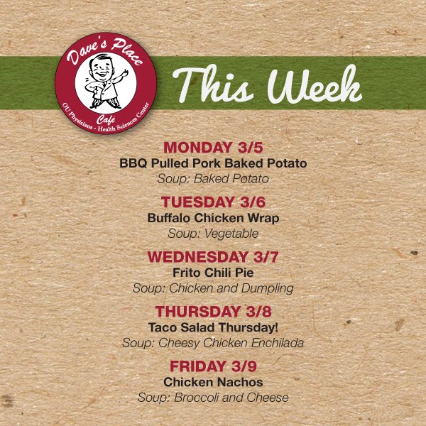 OUHSCDining's tweet image. Stop by and enjoy one of these great specials this week!