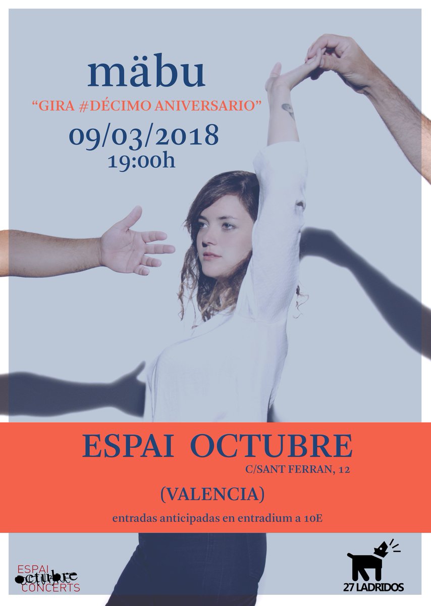 🚨🚨
La gira #décimo de <a href="/mabumusica/">MäBU</a> visita este viernes el #EspaiOctubre de #Valencia.
AFORO REDUCIDO, no esperes más y hazte ya con tu entrada en entradium.com/entradas/mabu-…
❤️