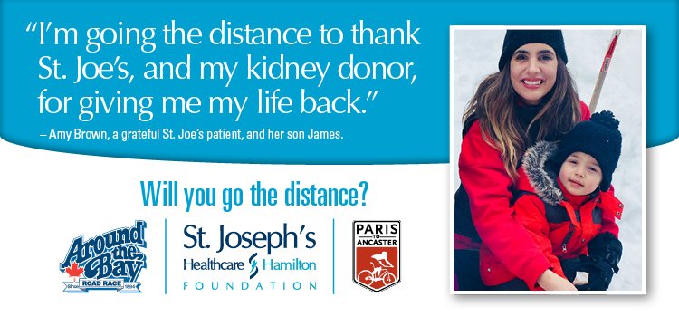 StJoesHamilton's tweet photo. Learn about Amy's remarkable story &amp; how after a successful kidney transplant she is going the distance for St. Joe's by fundraising in @bayracerun! Watch her 
story: https://t.co/AHiRy910e2 &amp; support her in going the distance: https://t.co/Ug8m9ING6M https://t.co/adLQRVXd2V