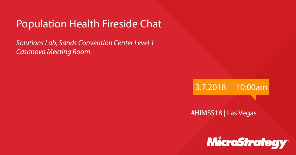 MicroStrategy's tweet image. We&apos;ve arrived in Las Vegas for #HIMSS18 where we&apos;ll be hosting a special #PopulationHealth Fireside Chat. Plus visit our booth (#10347) to see live demos with partners, talk #IntelligenceEnterprise #analytics in #healthcare, and enter to win our daily raffles! See you at @HIMSS!