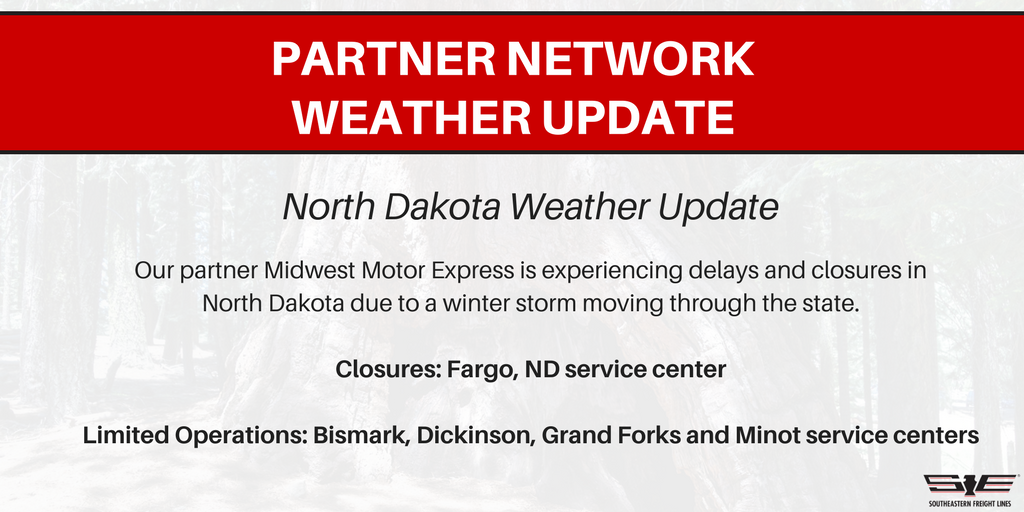 SEFreightLines's tweet photo. From our partner Midwest Motor Express: expect delays due to inclement weather https://t.co/YFenibLpQi