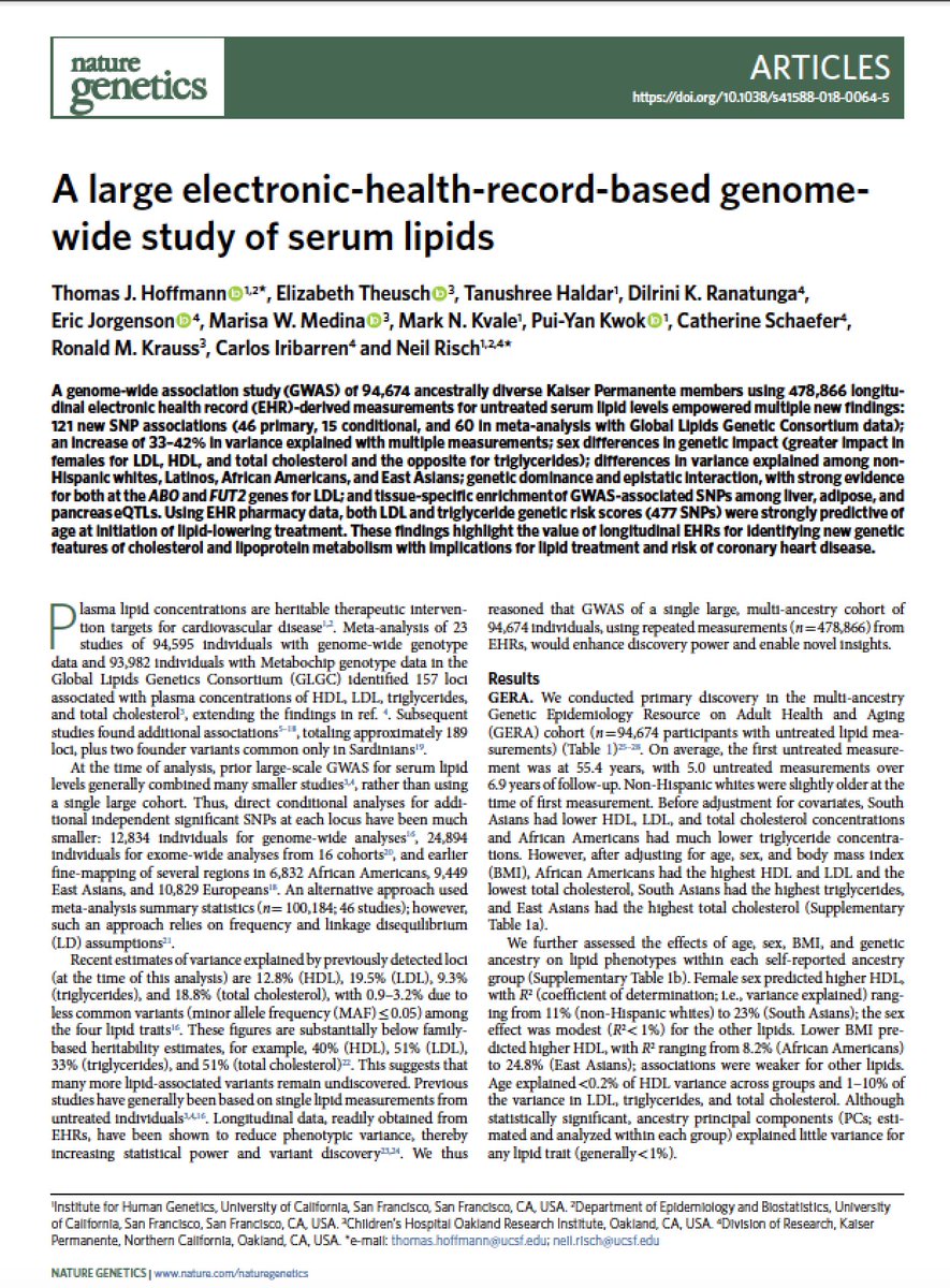 EricTopol's tweet photo. What you can learn when you connect #EHRs, genomic data and longitudinal lipid data at scale https://t.co/qIDP2TcjVu @NatureGenet @UCSFMedicine @UCSF @KPShare https://t.co/M5Xwr5E1MS