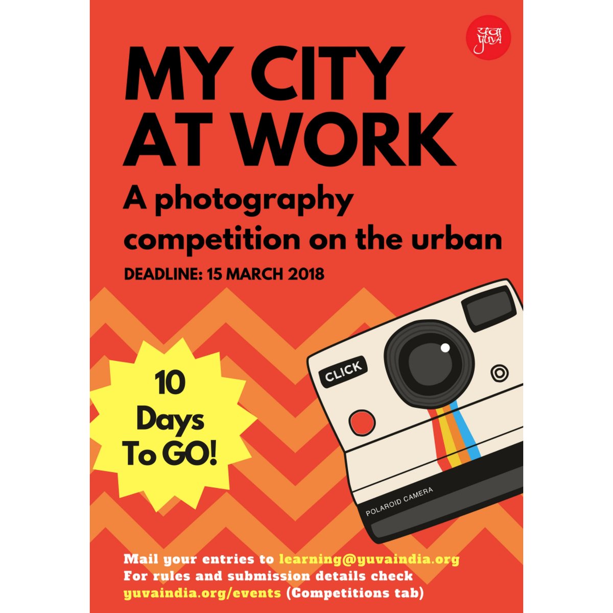 OfficialYUVA's tweet photo. YUVA's #mycityatwork #photographycompetition deadline is just 10 days away. Anyone above 18 years across India can apply. Do check out rules & submission guidelines at https://t.co/kh4nPNXO6T (Competitions tab)
#competition #workinthecity #boltibombay #complexcity https://t.co/K6a2zPSKQ8