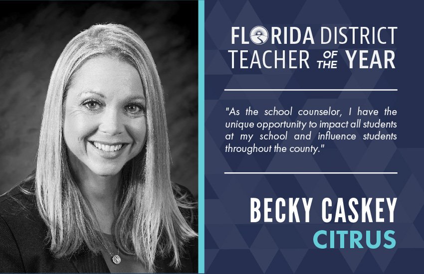 EducationFL's tweet photo. Let's all congratulate Becky Caskey on being named @CitrusSchools' 2019 FL District Teacher of the Year!🎊🎉👍 @HawksLead #FLTeachersLead #FL74Strong #FLedu https://t.co/wPZxihHhSV