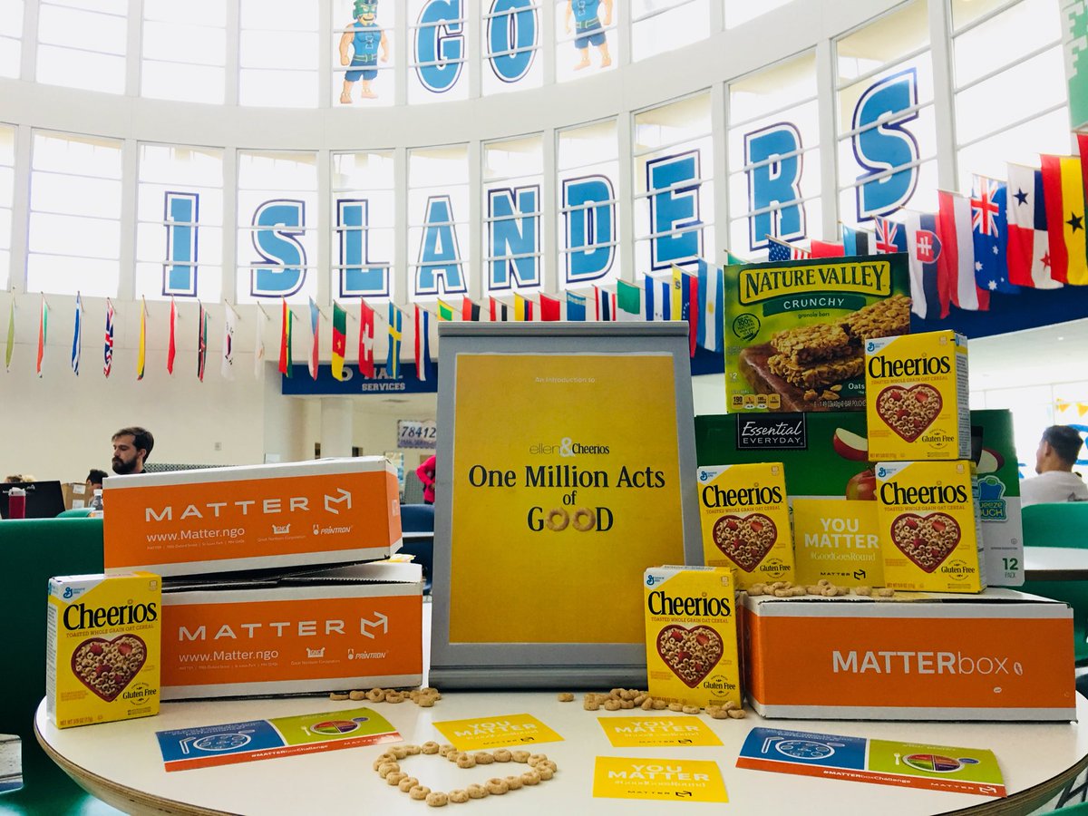 islanderdining's tweet photo. Tomorrow we are helping @TheEllenShow &amp; @cheerios inspire #OneMillionActsOfGood! Help us pack 300 boxes full of healthy @GeneralMills goodies &amp; notes of encouragement for Izzy’s Food Pantry &amp; the @CoastalBendFB 11-1pm on the East Lawn! #TAMUCC #ChartwellsDoesGood @MATTER_ngo https://t.co/PsYccxJdGB
