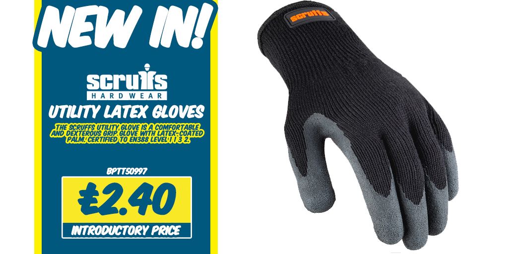 *** New In ***

The Scruffs Utility Glove is a comfortable and dexterous grip glove with latex-coated palm. Certified to EN388 level 1 1 3 2; Abrasion Resistance 1, Blade Cut Resistance 1, Tear Resistance 3, Puncture Resistance 2.

Get yours today for just £2.40 + VAT 🧤