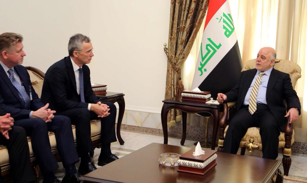 IraqiPMO's tweet photo. الأمين العام لمنظمة حلف شمال الاطلسي (الناتو) السيد ينس ستولتنبرغ يؤكد خلال لقائه رئيس مجلس الوزراء الدكتور حيدر العبادي ان العراق يقود حاليا جهود محاربة الارهاب في العالم. https://t.co/6Np6cSWNUY