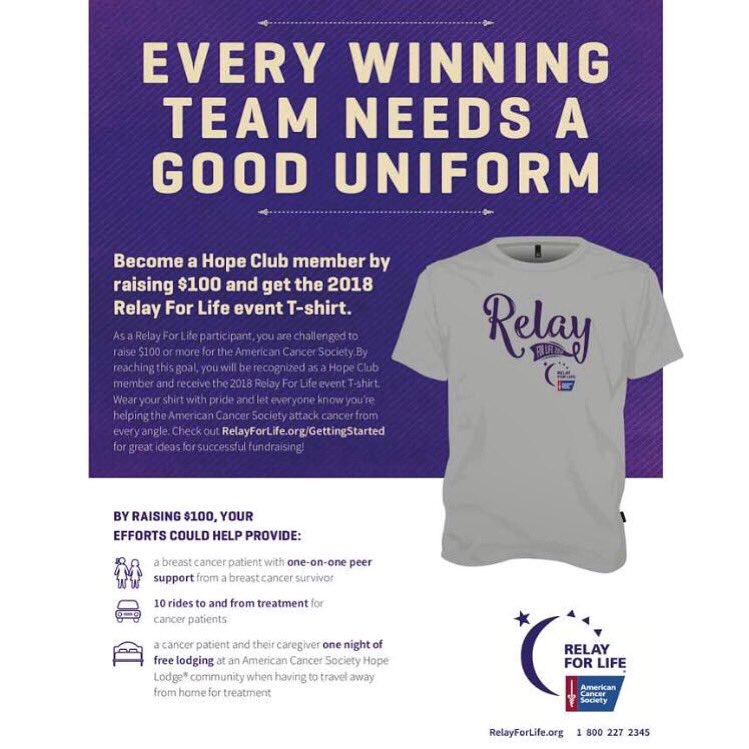 Hello all! If you raise $100 you will receive a t-shirt &amp; you become a Hope Club Member💜 Our goal is to have everyone raise $100 by March 17th! Link is in bio to sign up!