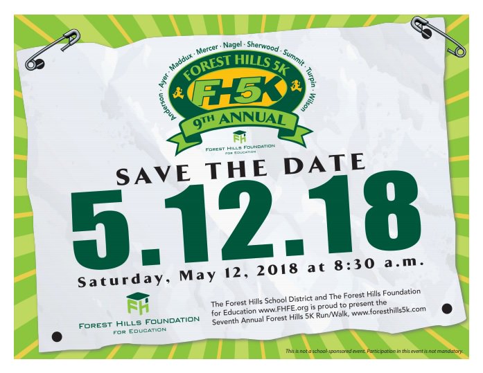 FHSchools's tweet photo. Mark your calendars for the Forest Hills 5K on May 12! Proceeds from this community event, hosted by Forest Hills Foundation for Education, benefits FHSD educational programming &amp; materials that supplement the regular curriculum! Register at https://t.co/MkOEPAH6va. @fhfeorg https://t.co/4OBWeHoNCd